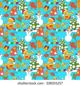 Christmas Seamless background with Teddy Bear. Funny background for kids. For textile design, wrapping paper.