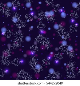 Christmas seamless background with tree branches and ornaments, vector