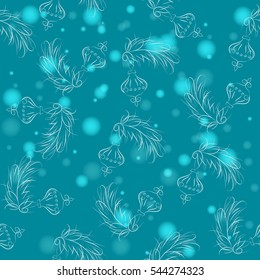 Christmas seamless background with tree branches and ornaments, vector