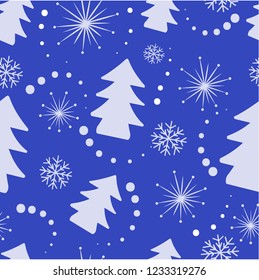 Christmas seamless background with Christmas trees, snowflakes and trees. New Christmas design