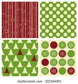 Christmas seamless background vector pattern set.