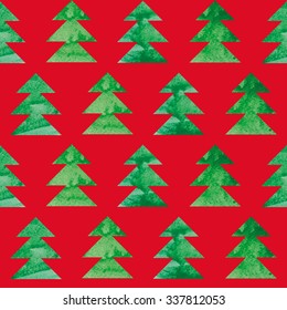 Christmas seamless background with watercolor  tree