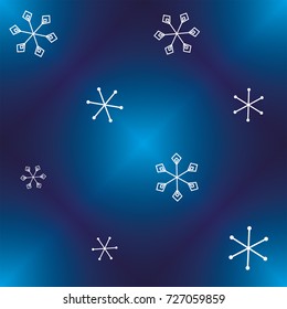 Christmas seamless background with white random scatter falling snowflakes on a navy blue background.