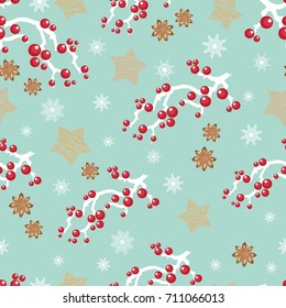 Christmas seamless background with winter branches and stars