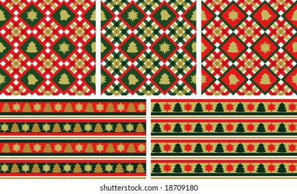 Christmas seamless backgrounds set / wallpapers or wrapping paper or background / vector