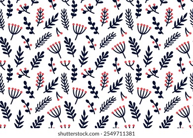 Natal banner sem costura com folhas e bagas. Feliz Natal padrão corporativo sem emenda. Quadro floral e design de fundo. Cartaz universal com folhas, ramos, baga. Ilustração vetorial