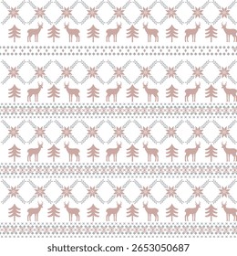 Christmas Seamless beige Pattern Winter Holidays Ornament on white Background Concept Vector Illustration, used for textile wallpaper, greeting card.