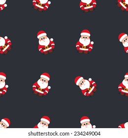 Christmas seamless black background pattern with Santa Claus for Christmas websites and cheerful postcards in a flat style.