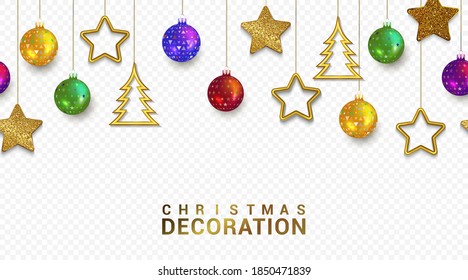 Christmas seamless Border with Christmas decorations
