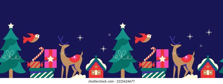 Christmas seamless border design with creative modern elements for decoration. Template background for social media, banner, party invitation or website marketing. Vector illustration