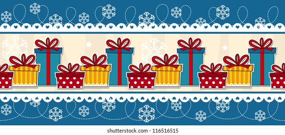 christmas seamless border with gift boxes, useful as design elements or banner, vector format avalilable very easy to edit, individual objects