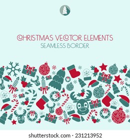 Christmas seamless border. Christmas icons. Typography. vector illustration