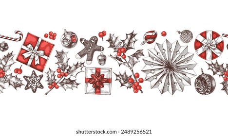 Christmas seamless border made with clipping mask