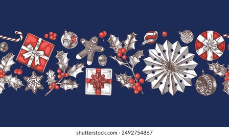 Christmas seamless border made with clipping mask