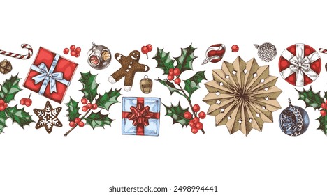 Christmas seamless border made with clipping mask