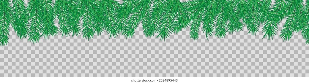 Christmas seamless border made of fir branches. Festive winter banner