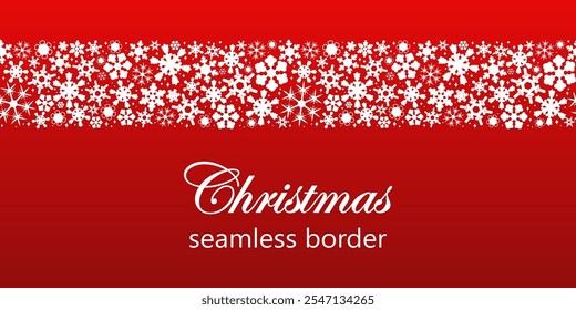 christmas seamless border. vector illustration drawn pattern of many different snowflakes. winter horizontal graphic element for banner, flayer, card, New Year greetings, invitation, fabric, packaging