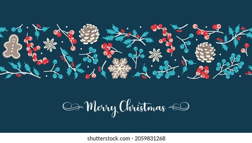 Frontera perfecta de Navidad. Vacaciones de invierno. Decoración de tarjetas de felicitación. 