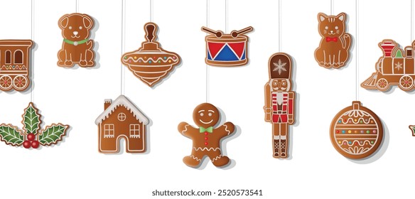 christmas seamless border wuth gingerbread cookies