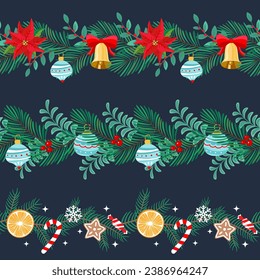 Christmas seamless borders with festive elements