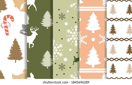 Paquete de patrones de Navidad impecable. Paquete de diseño de patrones de invierno de Navidad. Ornamento de color suave para artesanía e impresión. Ilustraciones de vectores de patrones florales y animales.