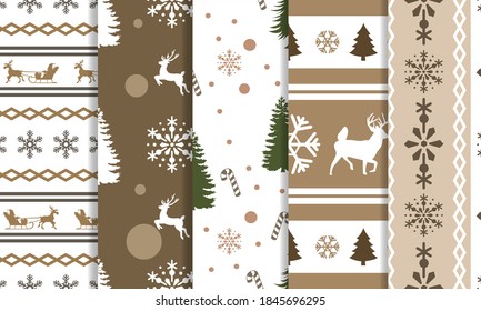 Christmas seamless bundle of patterns. Christmas winter pattern design pack. Soft color ornament for craft, and print. Floral and animal pattern vector illustrations.