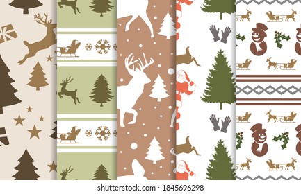 Christmas seamless bundle of patterns. Christmas winter pattern design pack. Soft color ornament for craft, and print. Floral and animal pattern vector illustrations.