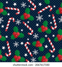 Christmas seamless candy and berries for print and web design  