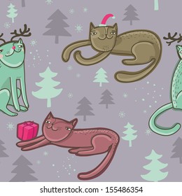 Christmas seamless cartoon cats pattern