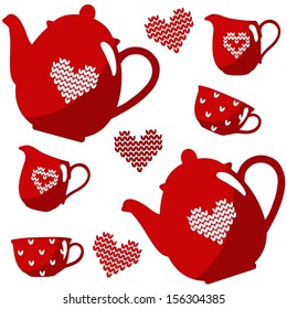 Christmas seamless coffee tea set, isolated vector illustration with nordic pattern