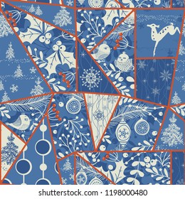 Christmas seamless colorful patchwork. Christmas pattern great choice for wrapping paper pattern or greeting card. Vector illustration