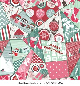 Christmas seamless colorful patchwork. Christmas pattern great choice for wrapping paper pattern or greeting card.