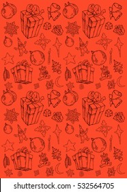 Christmas seamless with Christmas decorations - colored vector illustration