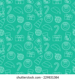 Christmas Seamless doodle background. Green wrapping-paper. Vector illustration