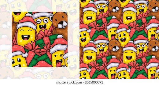 Patrón de doodle sin costura de Navidad para niños lindos con regalos de navidad | Muestra de patrón incluida