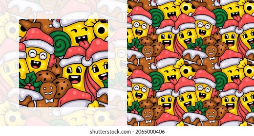 Christmas seamless doodle pattern of cute kids and sweets | Pattern swatch included