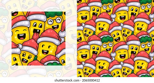 Christmas seamless doodle pattern of kids celebrating christmas time | Pattern swatch included