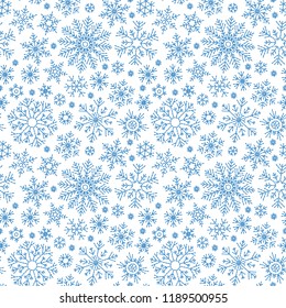 Christmas seamless doodle pattern with snowflakes.