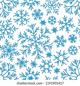 Christmas seamless doodle pattern with snowflakes.