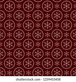 Christmas seamless doodle pattern with snowflakes on red background.