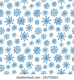 Christmas Seamless Doodle Pattern With Snowflakes, Vector Background