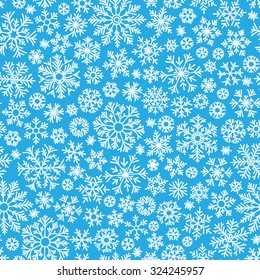 Christmas seamless doodle pattern with snowflakes, vector background