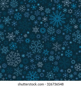 Christmas seamless doodle pattern with snowflakes, vector background