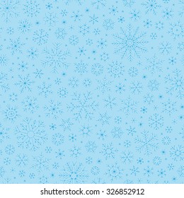 Christmas seamless doodle pattern with snowflakes, vector background
