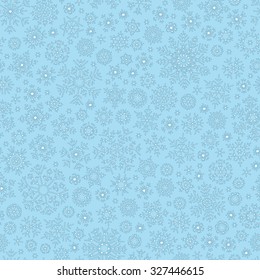 Christmas seamless doodle pattern with snowflakes, vector background