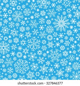 Christmas seamless doodle pattern with snowflakes, vector background
