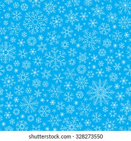Christmas seamless doodle pattern with snowflakes, vector background