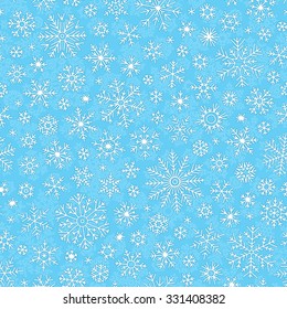 Christmas seamless doodle pattern with snowflakes, vector background