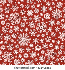 Christmas seamless doodle pattern with snowflakes, vector background
