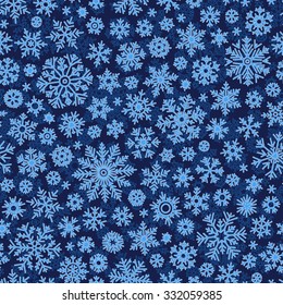 Christmas seamless doodle pattern with snowflakes, vector background